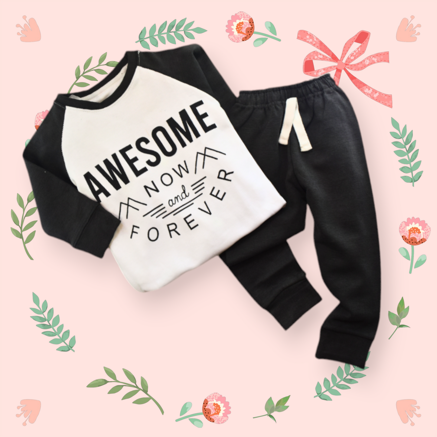 Kikidoo Kids Printed Tracksuit Awesome Forever Charcoal & White