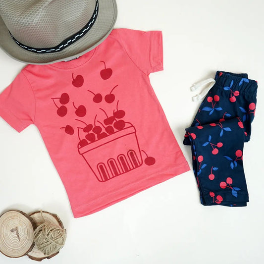 Kids Half Sleeves Printed Pajama Set Cherry Red