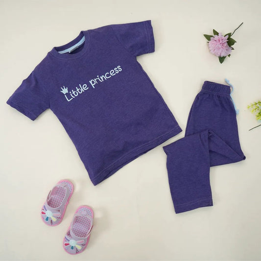 Kids Half Sleeves Printed Pajama Set Princess Purple