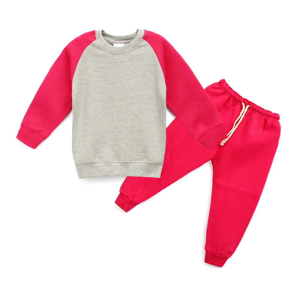 Kikidoo Kids Raglan Tracksuit Grey & Pink