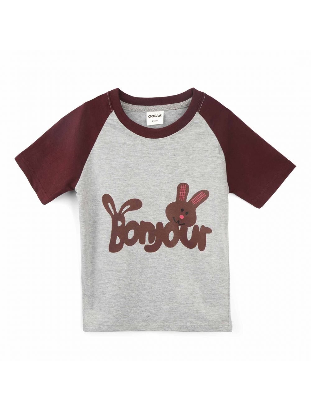 Kids Raglan Half Sleeves Printed Pajama Set Bonjour Grey & Maroon
