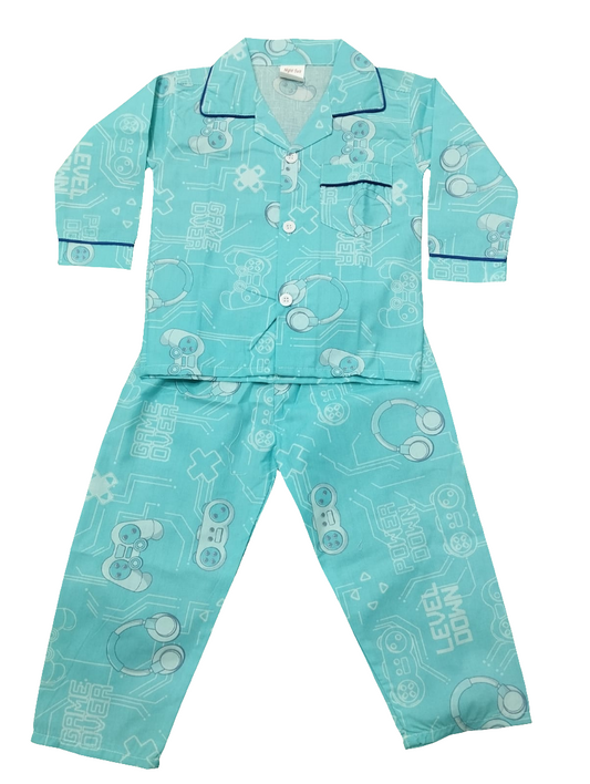 Kikidoo Kids Night Suit Premium Printed Cotton sky blue