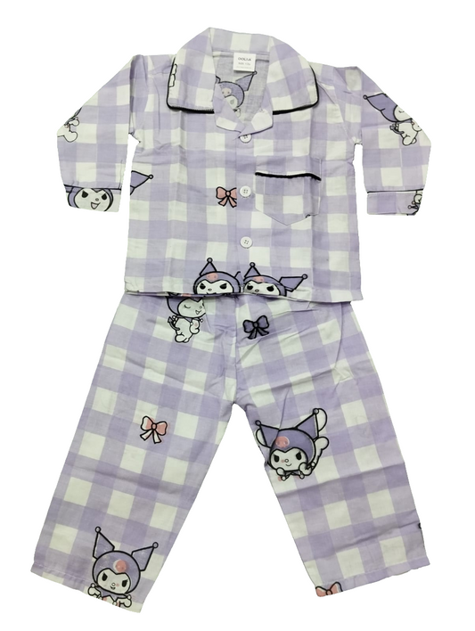 Kikidoo Kids Night Dress Premium Printed Cotton Purple