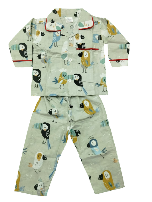Kikidoo Kids Night Suit Premium Printed Cotton Green