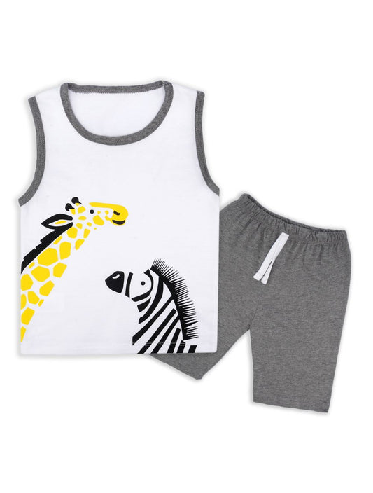 Kids Sandos With Shorts Giraffe White & Grey