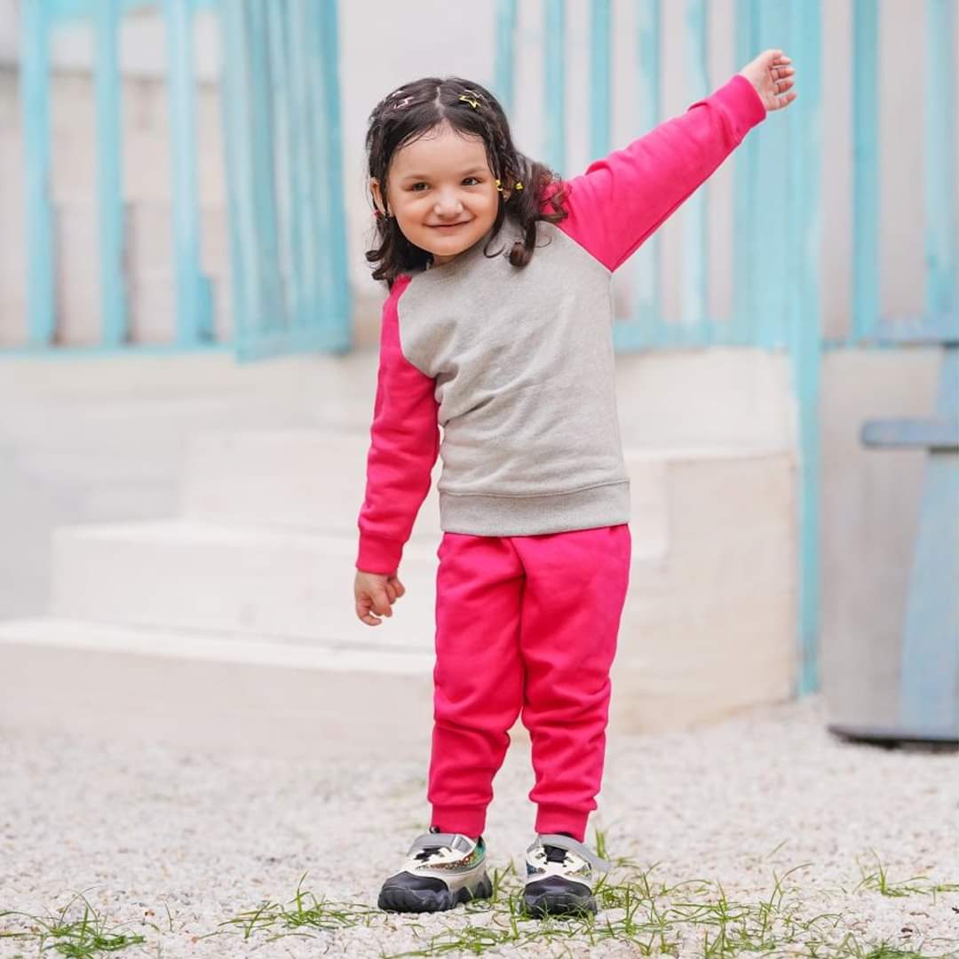 Kikidoo Kids Raglan Tracksuit Grey & Pink
