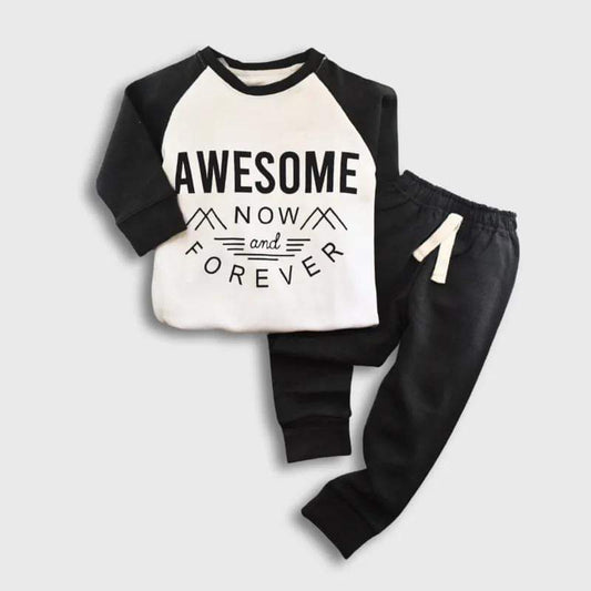 Kikidoo Kids Printed Tracksuit Awesome Forever Charcoal & White