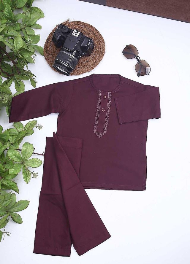 Baby Kurta Salwar Embroidered Soft Cotton Maroon