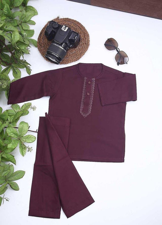 Baby Kurta Salwar Embroidered Soft Cotton Maroon