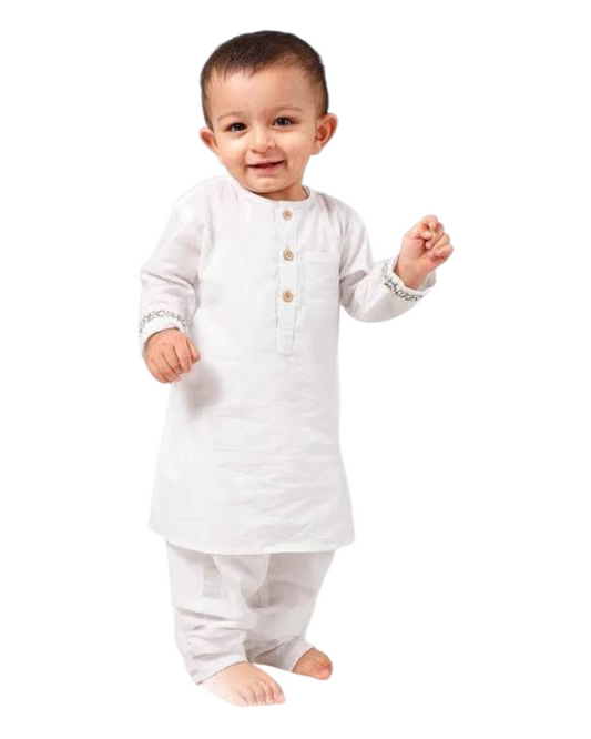 Baby Kurta Salwar Embroidered Soft Cotton White