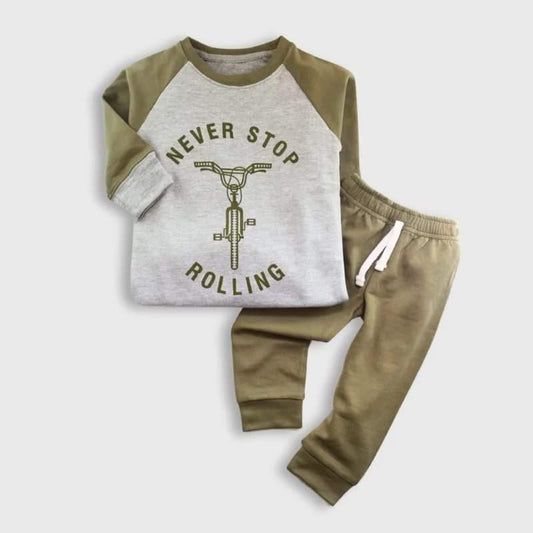 Kikidoo Kids Printed Tracksuit Bicycle 🚲 Rolling Gary & Green