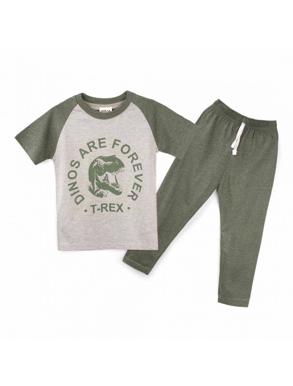 Kids Raglan Half Sleeves Printed Pajama Set Dino Green