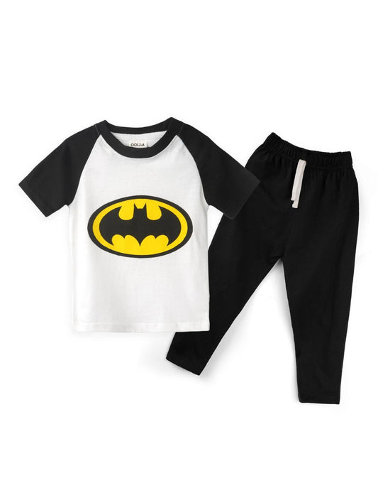 Kids Raglan Half Sleeves Printed Pajama Set Batman Black