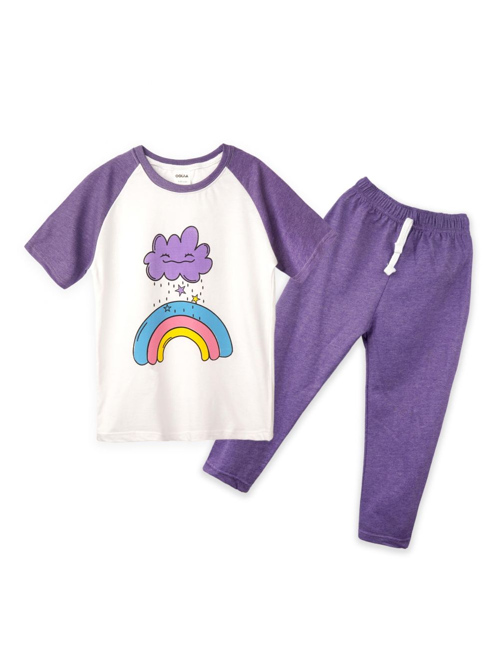 Kids Raglan Half Sleeves Printed Pajama Set Rainbow Purple